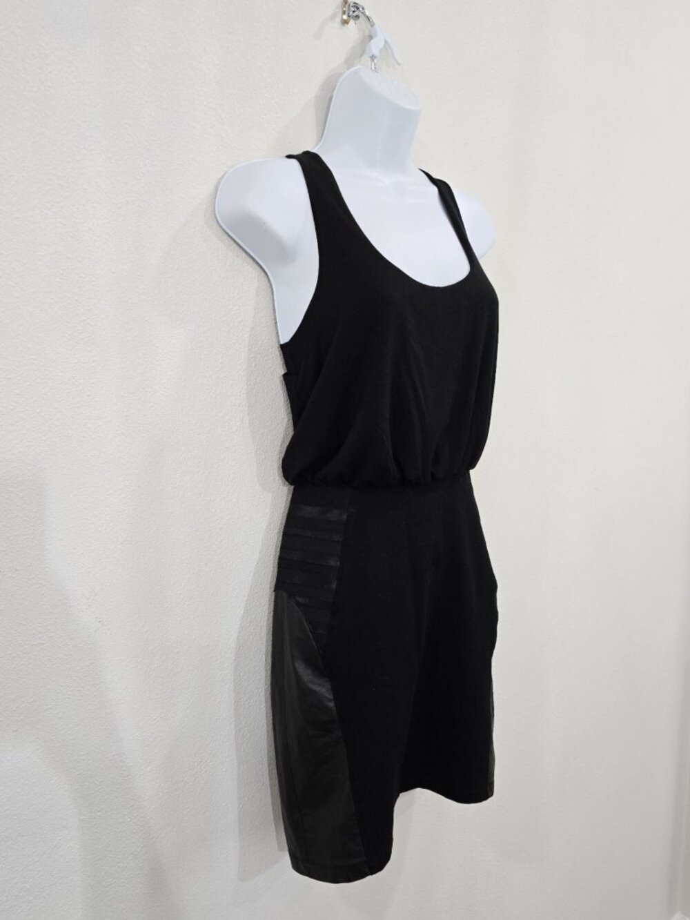 Alice + Olivia Black Viscose Leather Trim Nicky Layered Blouson Tank Dress NWT - Picture 9 of 16